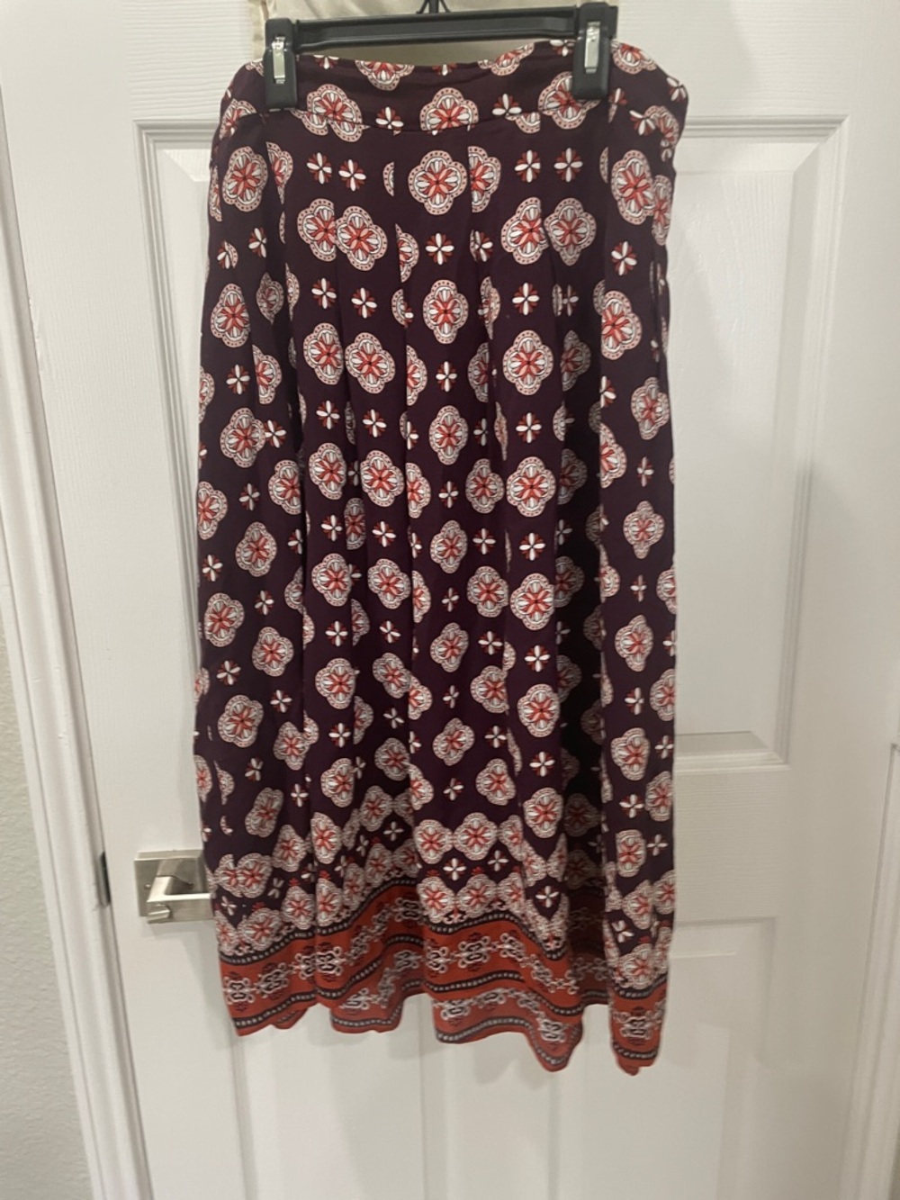 Talbots Purple Maxi Skirt with Red and Cream Medallion Print